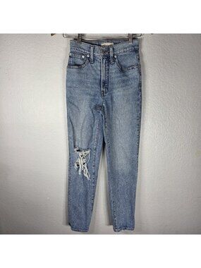 Madewell Jeans Sz 23 Blue The Perfect Vintage Jean Straight Raw Hem High Rise